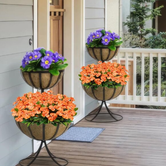 2-Pcs Orange Artificial Faux Silk Flowers Hanging Basket Lawn Garden Decoration - Picture 7 of 7